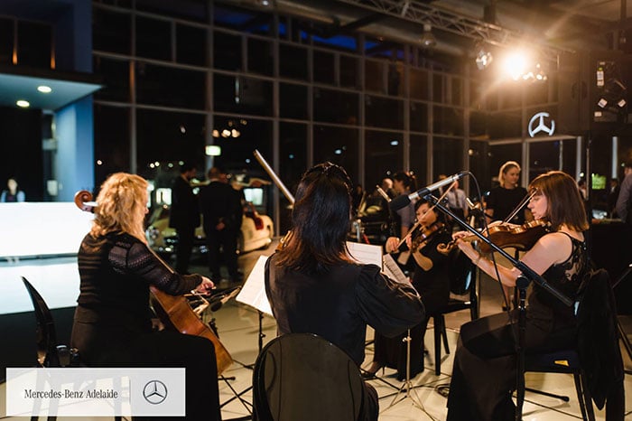 amicus strings performing at the mercedes benz corporate event